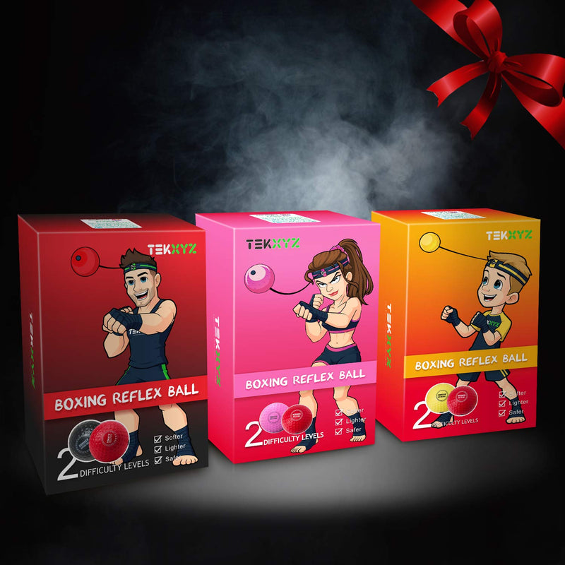 TEKXYZ Boxing Reflex Ball, 2 Difficulty Levels Boxing Ball with Headband, Perfect for Reaction, Agility, Punching Speed, Fight Skill and Hand Eye Coordination Training Black/Red - NewNest Australia