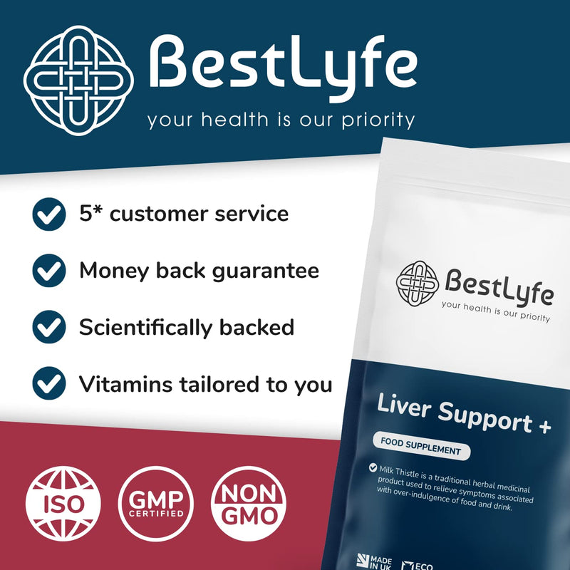 BestLyfe Liver Support + | 60 Capsules | Milk Thistle | Liver Detox | Liver Cleanse | Liver Repair | Liver Supplements | Gall Bladder Support | Brain Function Support | UK Made - NewNest Australia