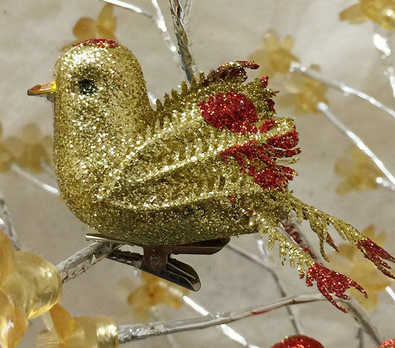 NewNest Australia - BANBERRY DESIGNS Artificial Foam Bird Ornaments - Set of 12 Clip-On Birds - Package Includes 3 Red, 3 Blue, 3 Gold and 3 Silver - Simulation Mini Birds with Sequence and Glitter - 2 Inches Tall 