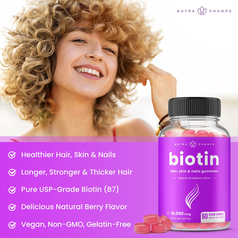 Biotin Gummies 10000mcg [Highest Potency] for Healthy Hair, Skin & Nails Vitamins for Women, Men & Kids - 5000mcg in Each Hair Vitamins Gummy - Vegan, Non-GMO, Hair Growth Supplement 1 - NewNest Australia