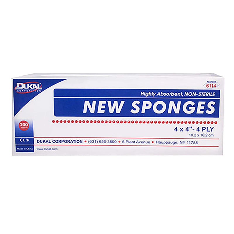 Dukal 6114 Non-Woven New Sponge, Non-Sterile, 4" x 4", 4-Ply, White (Bag of 200) - NewNest Australia