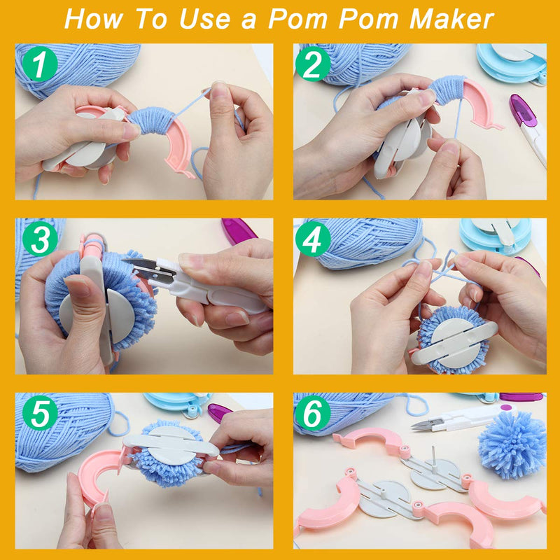 Pompom Makers 4 Size Pom Poms Maker Tool Set DIY Fluff Ball Weaver for DIY Wool Yarn Knitting Craft Project with Cutter Scissors - NewNest Australia