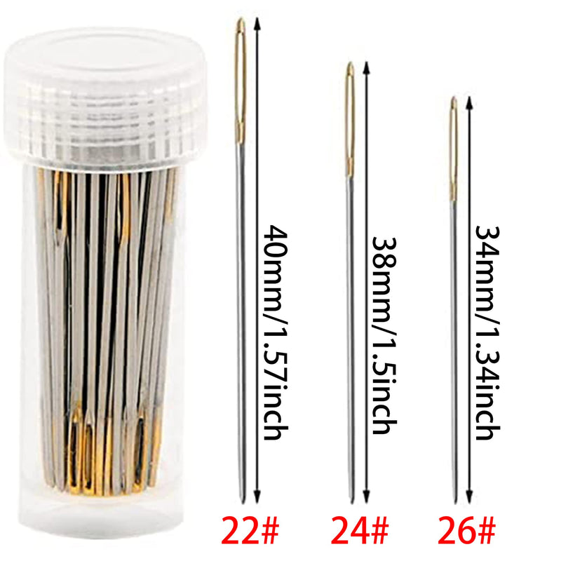 90pcs Cross Stitch Needles +1 Stainless Steel Needle Threader,Golden Color Large Eyes Cross Stitch DIY Embroidery Hand Needles Sewing Needles in Transparent Box Size 22# 24# 26# 22#+24#+26# - NewNest Australia
