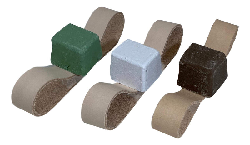 3 Pack 3/4" x 12" Leather Strop Belts with Green, White, and Brown Compounds 3 Pack - NewNest Australia