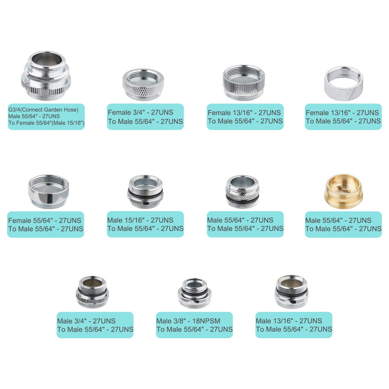 11 PCS Faucet Adapter Kit, Brass Aerator Adapter Set Male Female Kitchen Sink Faucet Adapter Converter to Faucet Aerator, Garden Hose, Standard Hose in RV, Garden, Bathroom, Kitchen, Laundry Room Sink - NewNest Australia