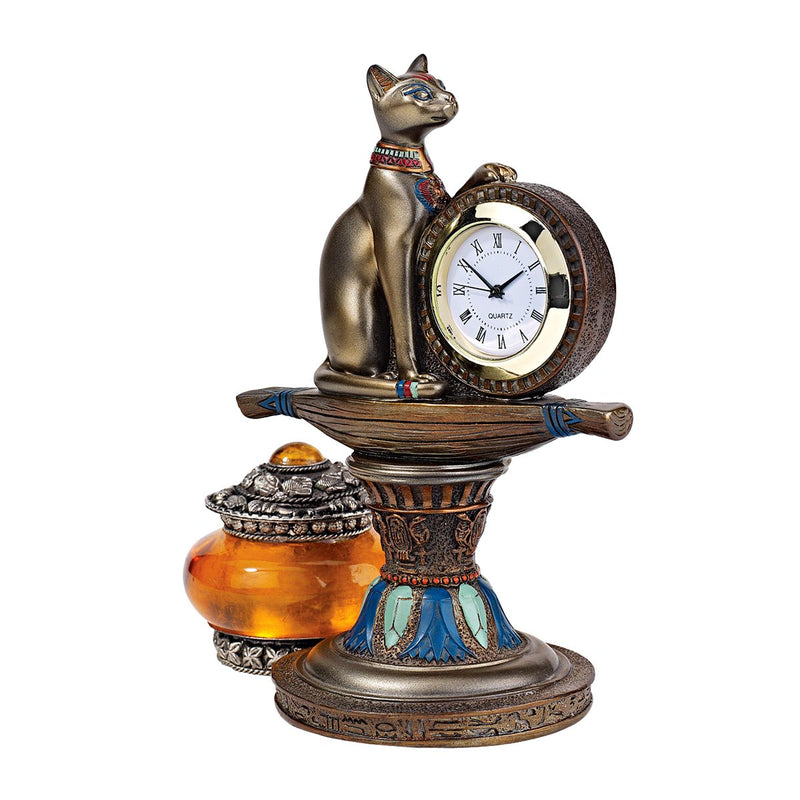 NewNest Australia - Design Toscano QL2095 Cat Goddess Bastet's Egyptian Desk Mantel Clock Statue, 6 Inch, Faux Bronze 