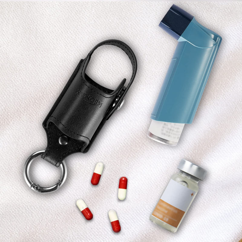 MEDMAX Asthma Inhaler Holder PU Leather Protective Travel Handy Mini Holster, Lightweight Carrying Case with Carabiner Clip, Inhaler Not Included (Case Only) (Black) Black - NewNest Australia