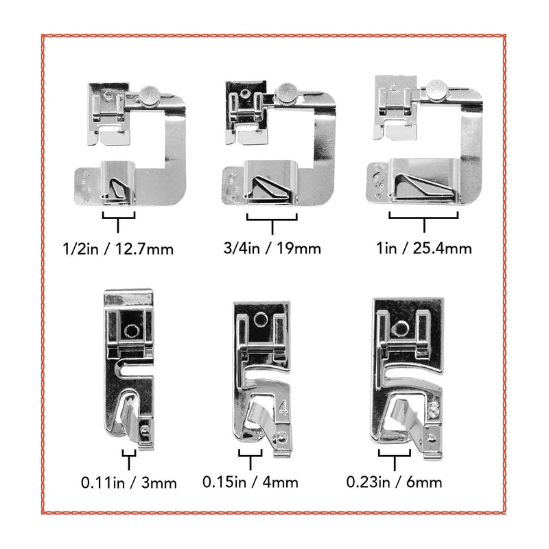 Rolled Hem Presser Foot [6 Sizes] Wide Rolled Hem Foot Set & Narrow Foot Hemmer Set For Brother, Singer & Janome Low Shank Sewing Machines. Hemming Pressure Feet With Distinctive Wide and Narrow Sizes Mixed 6 - NewNest Australia