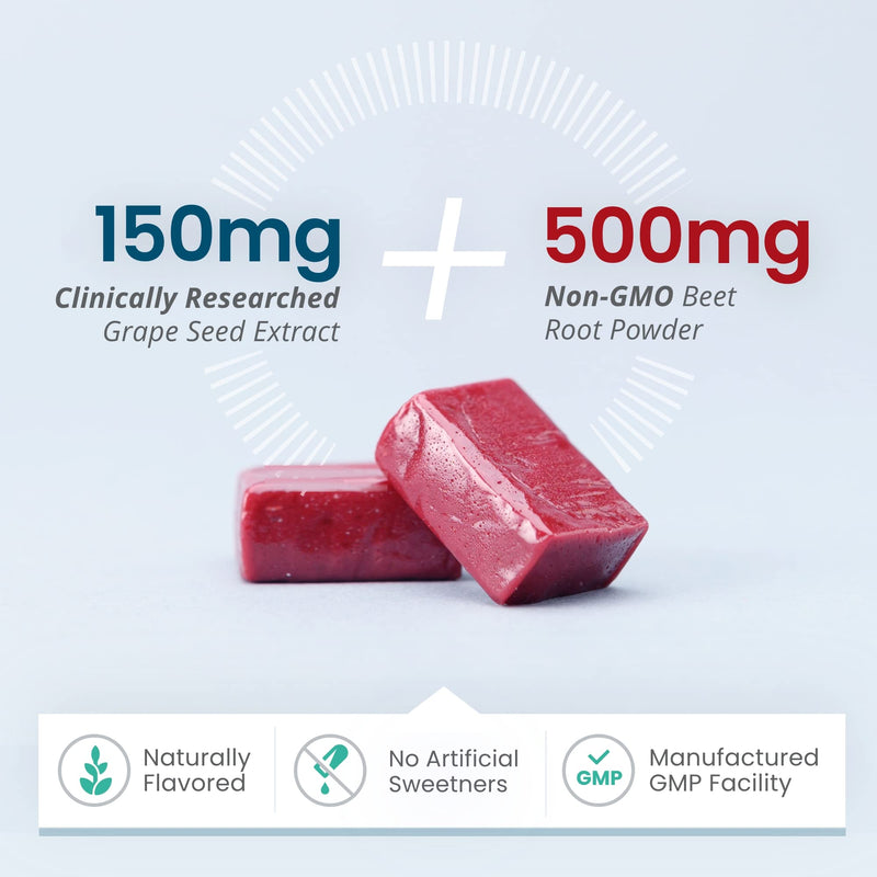 HumanN SuperBeets Heart Chews - Nitric Oxide Production for Daily Blood Pressure Support & Circulation - Grape Seed Extract & Non-GMO Beet Energy Chews - Pomegranate Berry Flavor, 60 Count - NewNest Australia