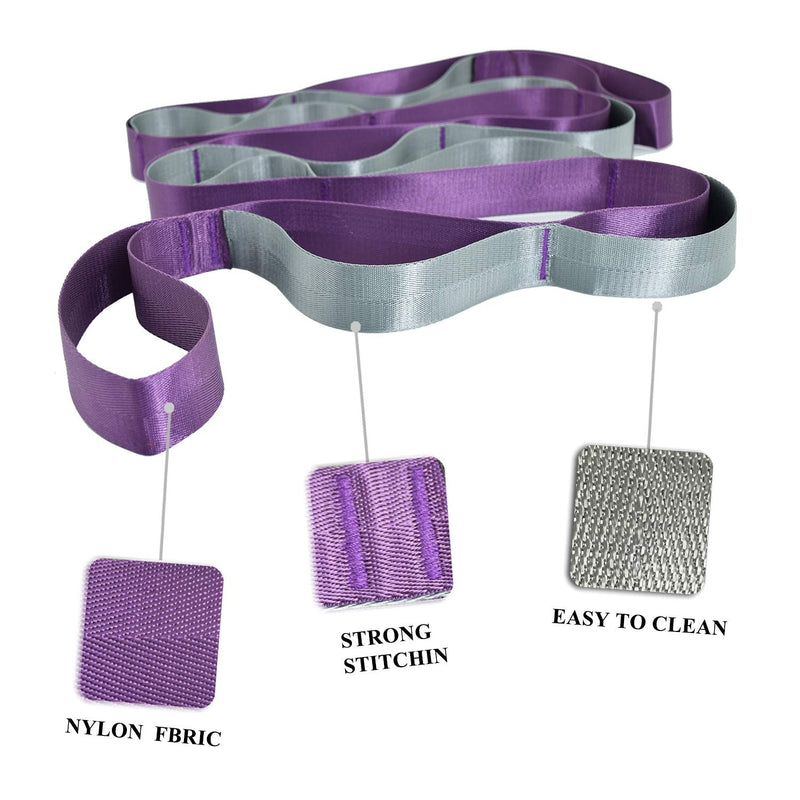 SANKUU Yoga Strap, Multi-Loop Strap, 12 Loops Yoga Stretch Strap, Nonelastic Stretch Strap for Physical Therapy, Pilates, Dance and Gymnastics with Carry Bag Purple - NewNest Australia