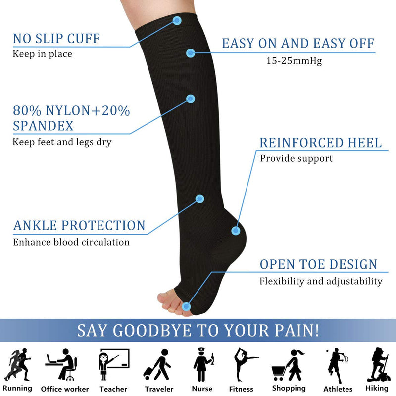 Compression Socks (3 Pairs) for Women & Men,15-25mmHg, Knee Height，Shape The Legs, Promote Circulation, Suitable for Long-Distance Travel and Competitive Sports Black XXL - NewNest Australia