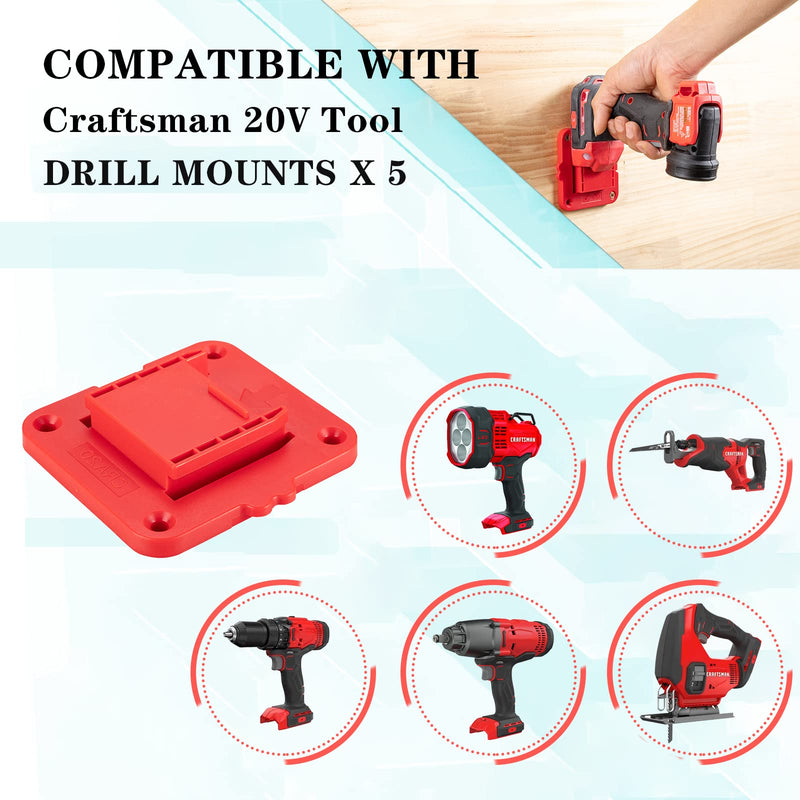 5 Packs Tools Drill Mount Holder, Fit for V20 Craftsman 20V Li-ion Drill Tools Holder Dock Hanger with 20 Screws(No Tool) - NewNest Australia