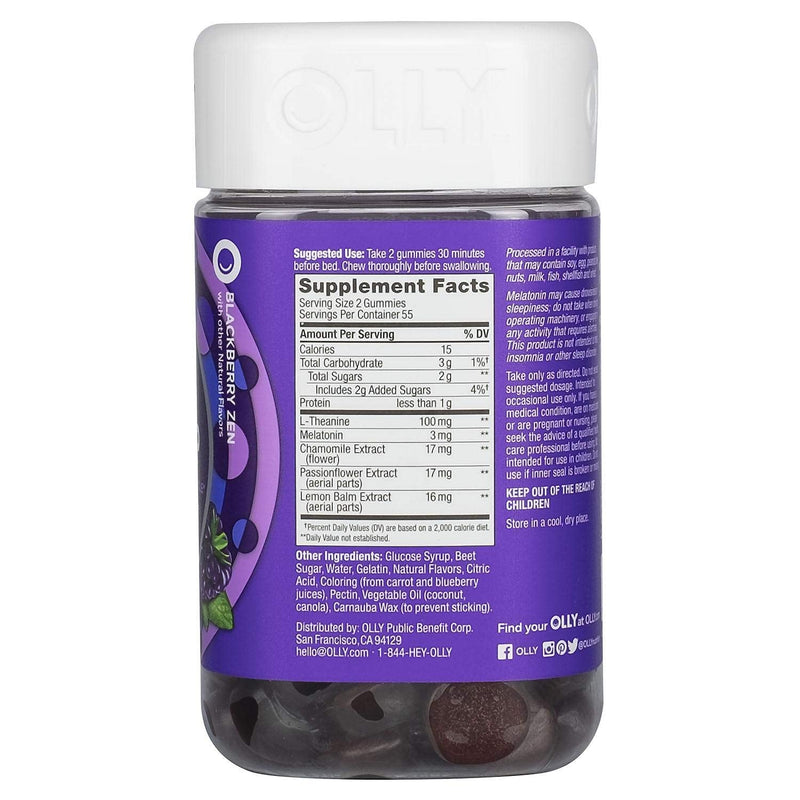 OLLY Restful Sleep Gummy Supplement with Melatonin & L-theanine Chamomile, BlackBerry Zen, (55 Day Supply) Supports A Healthy Sleep Cycle* Packaging May Vary (110 Gummies) - NewNest Australia