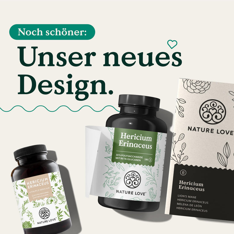 Nature Love Hericium Erinaceus - 180 Capsules - High Dose With 1500 Mg 30:1 Extract Per Daily Dose - 30% Polysaccharides And 5% Beta Glucans - Lions Mane Mushroom - Vegan And Laboratory Tested - NewNest Australia