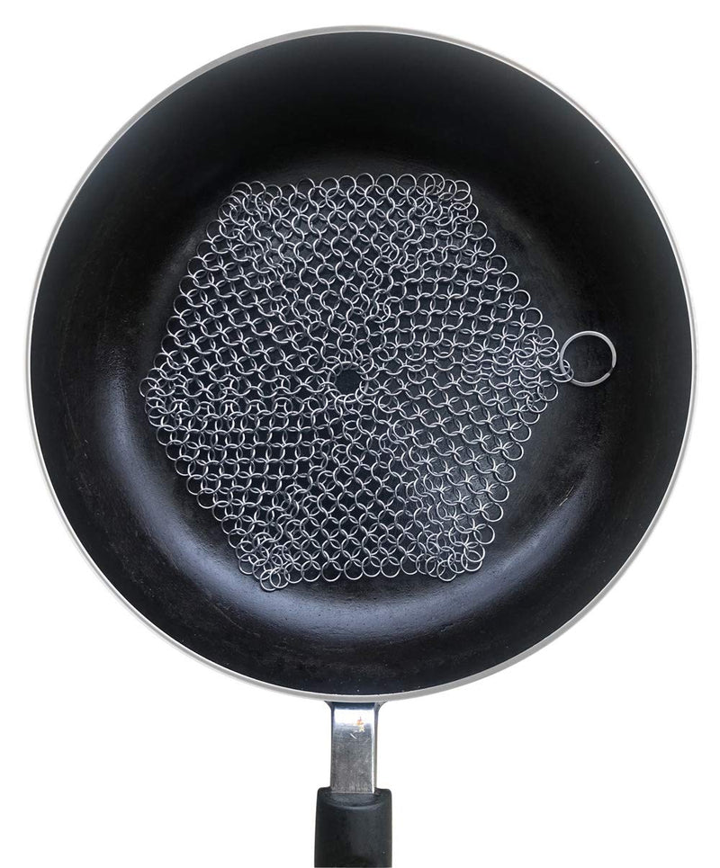 Cast Iron Cleaner, 316 Premium Stainless Steel Cast Iron Skillet, Chainmail Scrubber for Cast Iron Pan Pre-Seasoned Pan Dutch Ovens Waffle Iron Pans Scraper Cast Iron Grill Frying Pan (7 Inch Hexagon) 7 Inch Hexagon - NewNest Australia