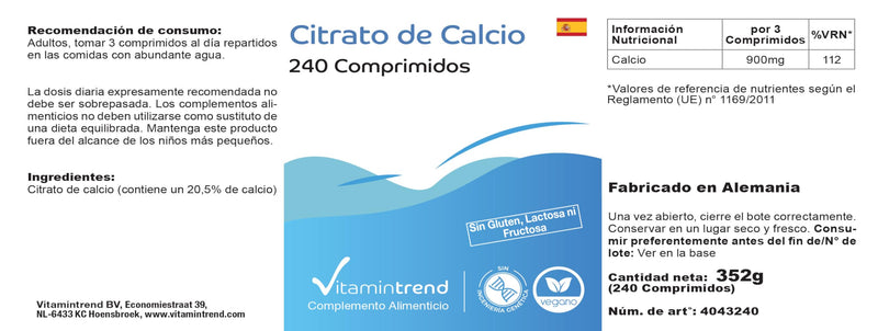 Calcium 900mg - made from calcium citrate - 240 vegan calcium tablets - high dosage | Vitamintrend® - NewNest Australia
