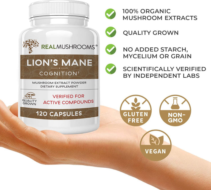 Lions Mane Brain and Focus Supplements - Mushroom Powder Extract Capsules - Non GMO and Gluten Free Supplement for Better Cognitive Health 120 Count (Pack of 1) - NewNest Australia