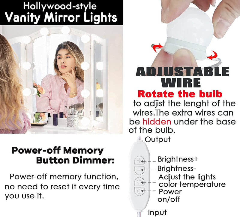 Led Vanity Mirror Lights with 10 Dimmable Light Bulbs 17ft Makeup Vanity Light for Vanity Table Dressing Room Mirror - NewNest Australia