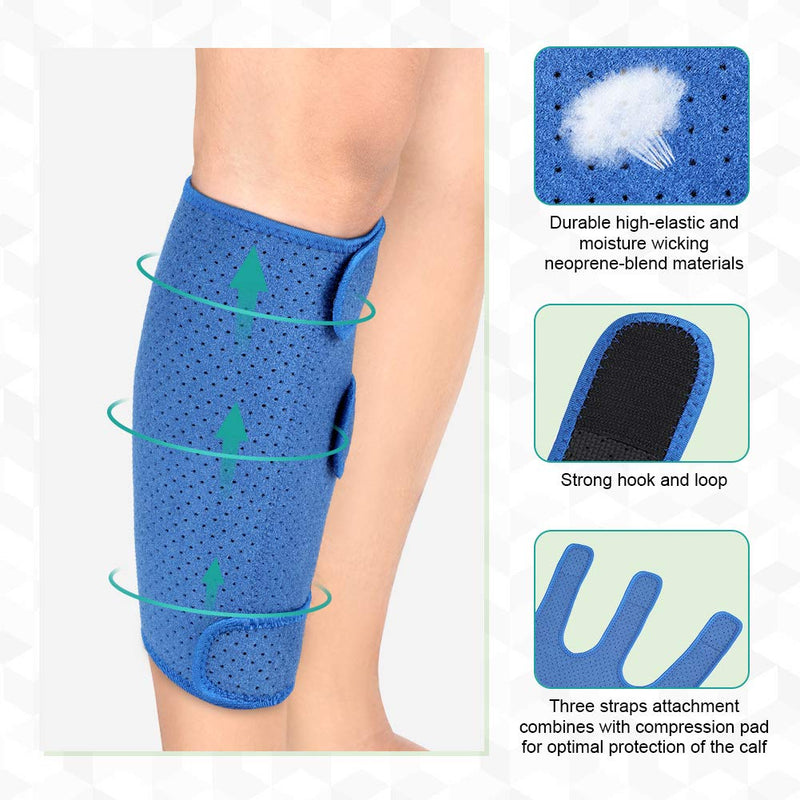 Calf Brace, Shin Splint Support Lower Leg Compression Wrap with Adjustable Three Anti-Slip Strap Support for Pulled Calf Muscle Pain Strain Injury, Sprain and Swelling, Fits Men and Women (Blue) - NewNest Australia
