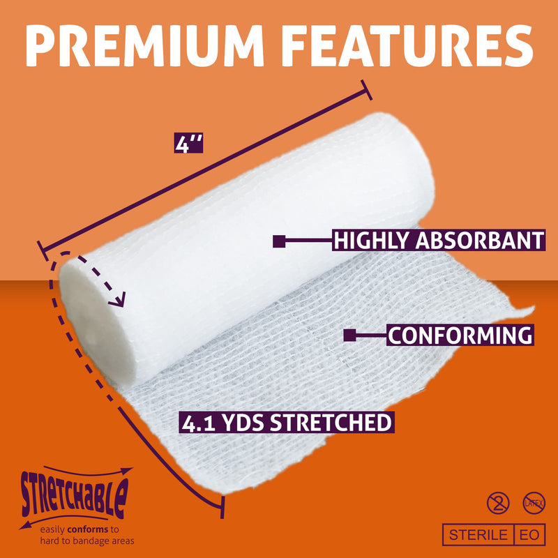 SNL Quality Sterile 4 inch Conforming, Latex Free, Stretch Gauze Bandage Roll - Pack of 24 - NewNest Australia