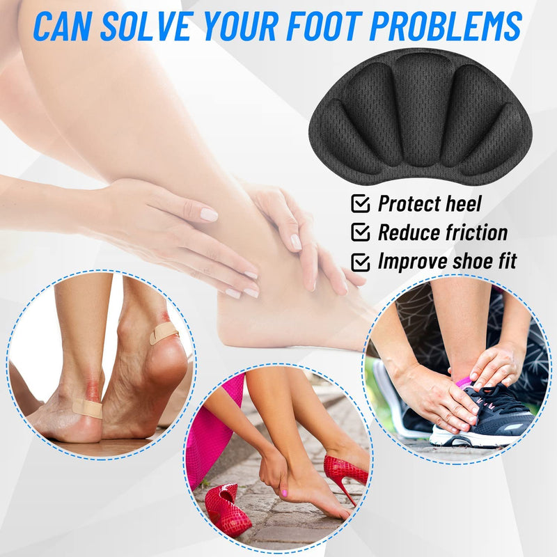 Heel Cushion Pads, 8 Pcs Mesh Self-Adhesive Heel Cushion Inserts for Back of Heel, Heel Grips Pads Prevent Shoes Too Big for Women Men, Black - NewNest Australia