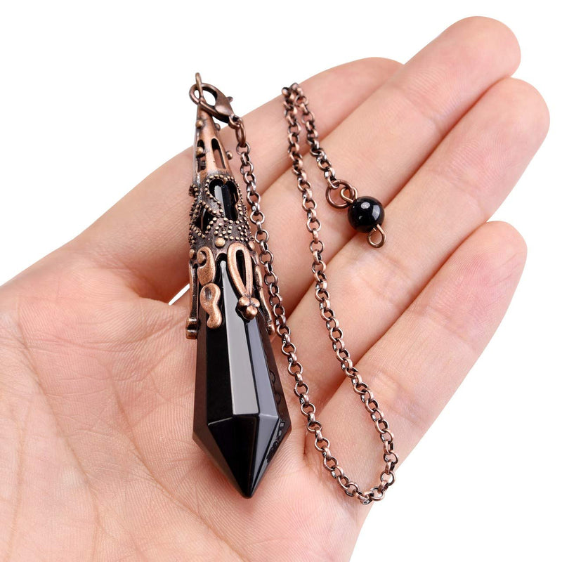 JOVIVI Natural Black Obsidian Crystal Dowsing Pendulum Metal Retro Bronze Gemstone Hexagonal Pendant Pendulum Chain for Healing,Scrying,Divination,Dowser - NewNest Australia