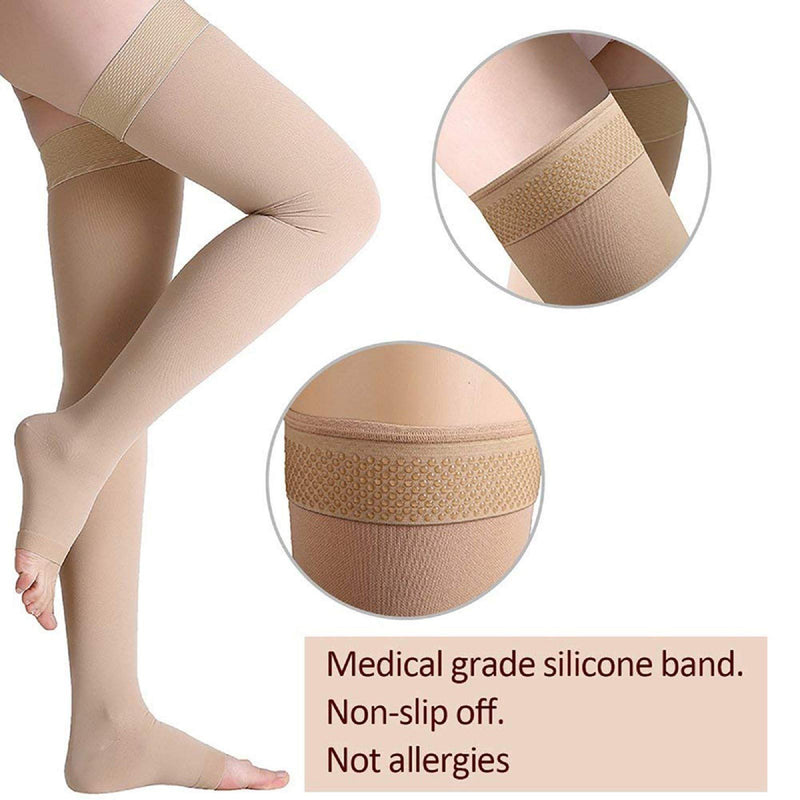Wallfire Medical Compression Stockings, 23-32mmHg Thigh Support Stockings for Women Men Relief Prevent Varicose Veins Skin Color XXL - NewNest Australia