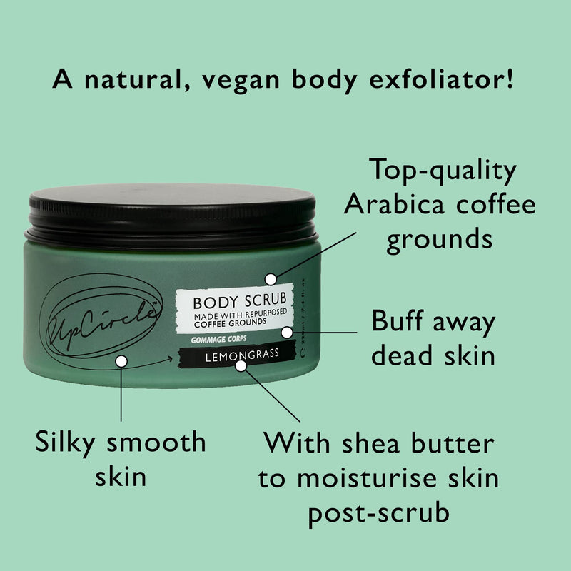 UpCircle Exfoliating Coffee Body Scrub with Lemongrass 220ml - Sea Salt, Lime + Coconut Oil - Targets Cellulite + Stretch Marks - Natural, Vegan Exfoliator For Soft, Smooth Skin - NewNest Australia