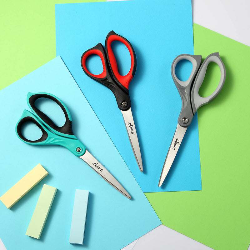 LIVINGO 8.5" Scissors All Purpose, 3 Pack Ultra Sharp Blade Shears, Professional Ergonomic Comfort Grip Scissors for Office School Home Supplies Fabric Sewing DIY Cutting General Use Blue/Red/Grey - NewNest Australia