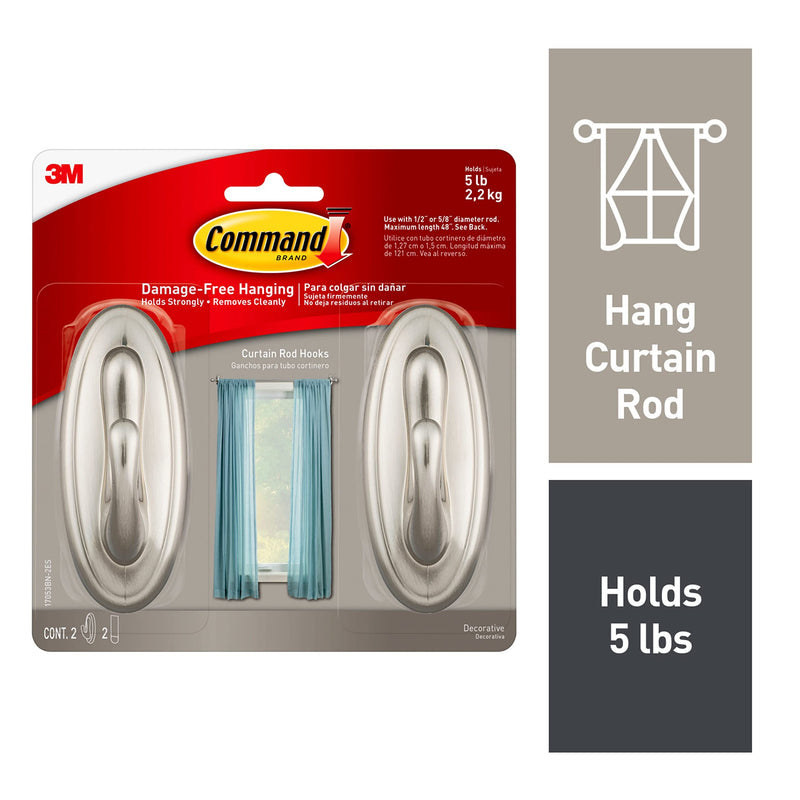 Command Curtain Rod Hooks for 1/2" or 5/8" Diameter Rods, Total 4 Hooks with 4 Command Strips, 2 Pack of 2 Hooks, Decorate Damage-Free - NewNest Australia