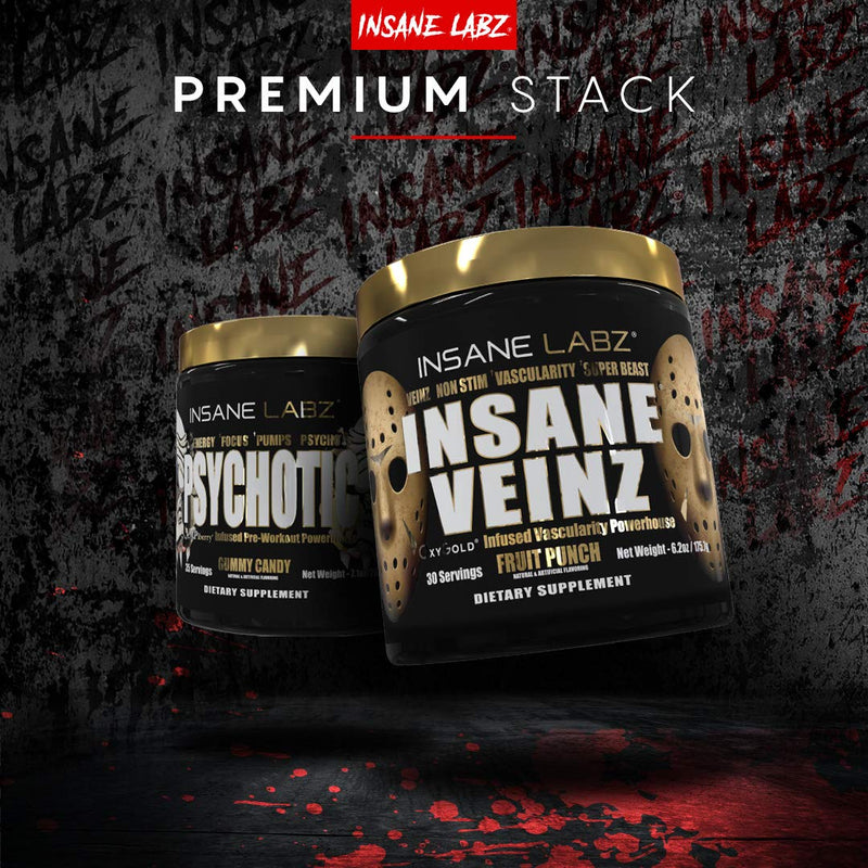 Insane Labz Insane Veinz Gold, Nitric Oxide Non Stimulant pre Workout Powder, Loaded with Hydromax, Nitrosigine, Increases Vascularity and Blood Flow, 30 Srvgs, Apple - NewNest Australia