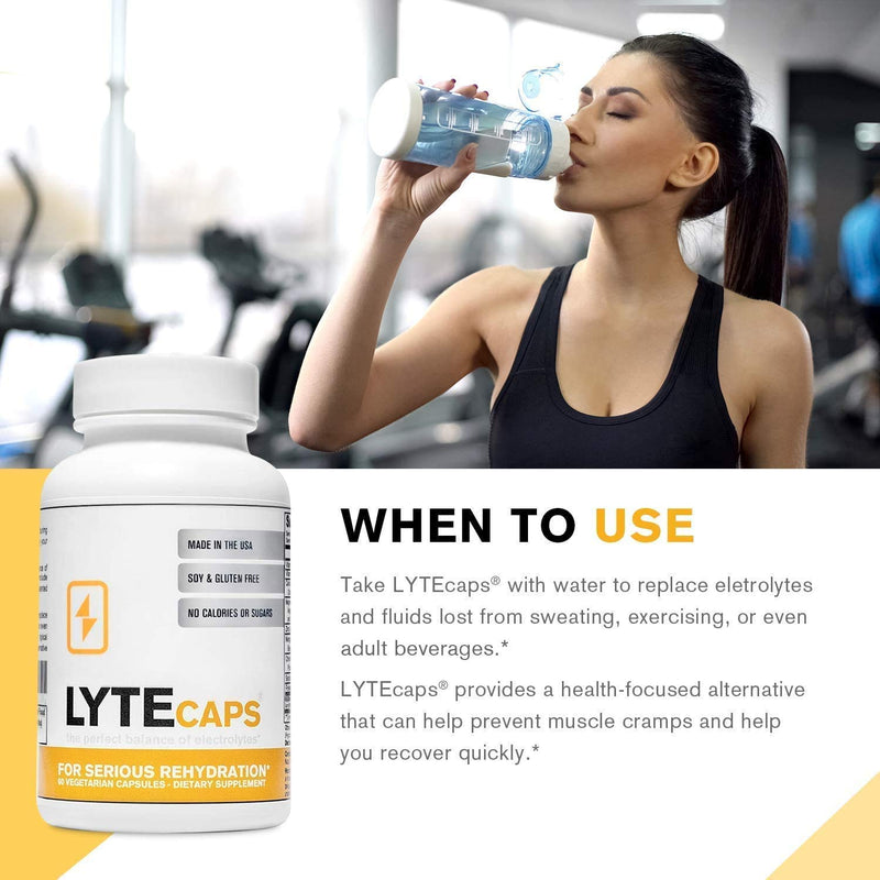 LyteCaps Electrolyte Tablets - 60 Vegetarian Capsules - for Serious Rehydration and Cramps, Dehydration - Magnesium, Potassium, Sodium and Zinc - Free of Gluten, Dairy and Nuts 60 Count (Pack of 1) - NewNest Australia