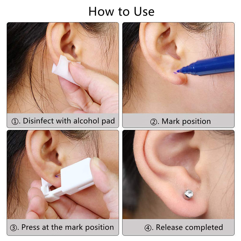 Ear Piercing Kit – 4 Pack Self Ear Piercing Gun, Disposable Ear Pearcings Kit with 5mm Silver Earring Studs Safety Ear Piercing Gun Kit Tool - NewNest Australia