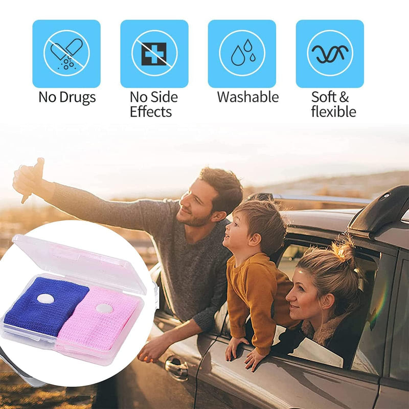 2 Pairs Motion Sickness Wristbands,Sea Sickness Wristbands Travel Sickness Bands Motion Sickness Relief Bands Anti Nausea Wristbands Natural Nausea Relief for Sea Car Airplanes(Pink and Blue) - NewNest Australia