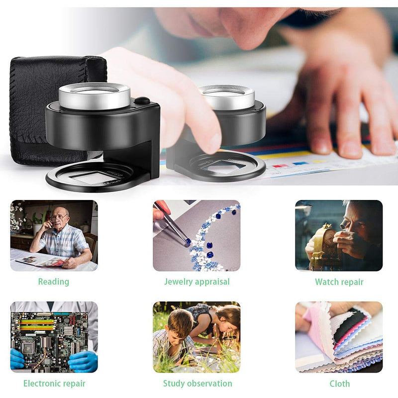30X Coin Magnifier, USB Rechargeable 6 Lights Portable Metal Eye Loupe Sewing Magnifying Glass for Textile Optical Jewelry Tool Coins Currency Stamps (Black) - NewNest Australia