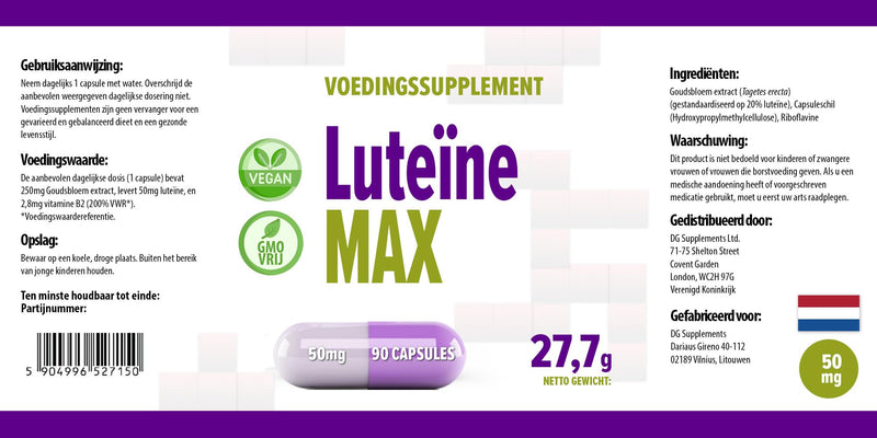 Lutein Eyes 50mg 90 Vegan Capsules, Laboratory Tested, High Dose, Non-GMO - NewNest Australia