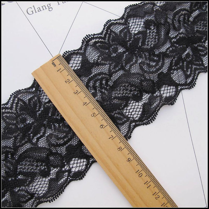 3 Inch Lace Ribbon, Floral Lace Trim, Elastic Lace for Crafts, Decorating, Hair Bow Making and Gift Wrapping (10 Yards) Lace Ribbon-BLACK - NewNest Australia