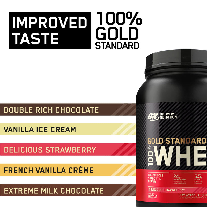 Optimum Nutrition Gold Standard Whey Protein, Muscle Building Powder With Naturally Occurring Glutamine and Amino Acids, Delicious Strawberry, 30 Servings, 900g, Packaging May Vary - NewNest Australia