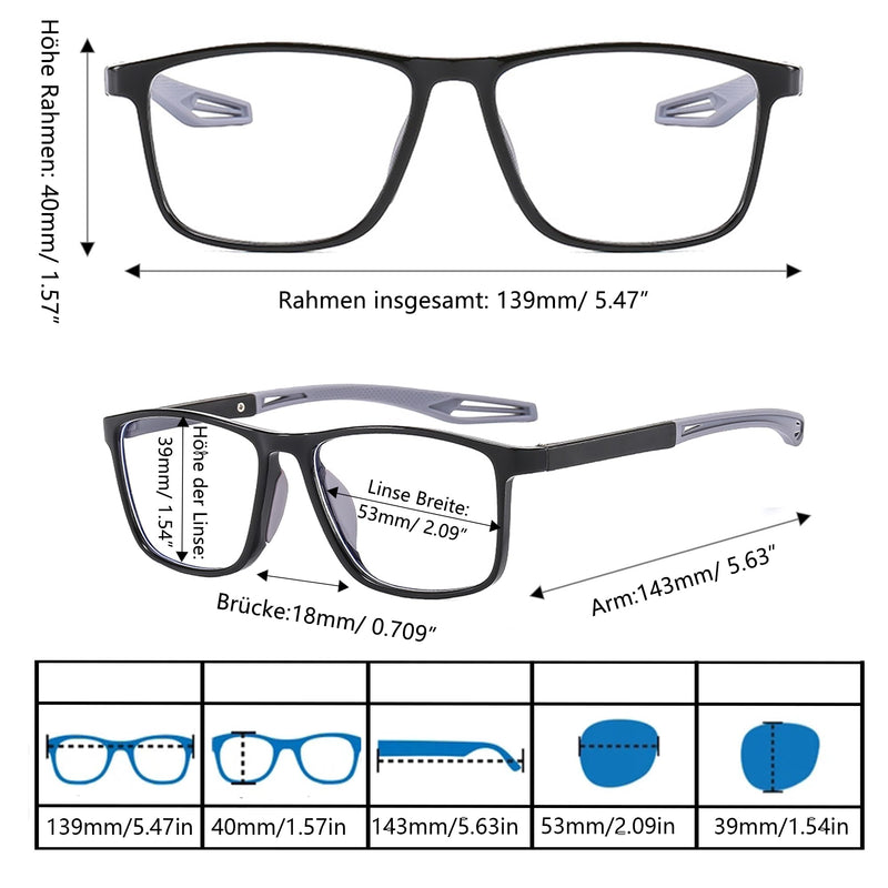 Fsread Men's Reading Glasses Set of 3 Sporty Design, Comfortable and Flexible Lightweight Blue Light Blocking Reading Aid for Men Black Gray, Gray Orange, Black Red 1.5 Diopters - NewNest Australia