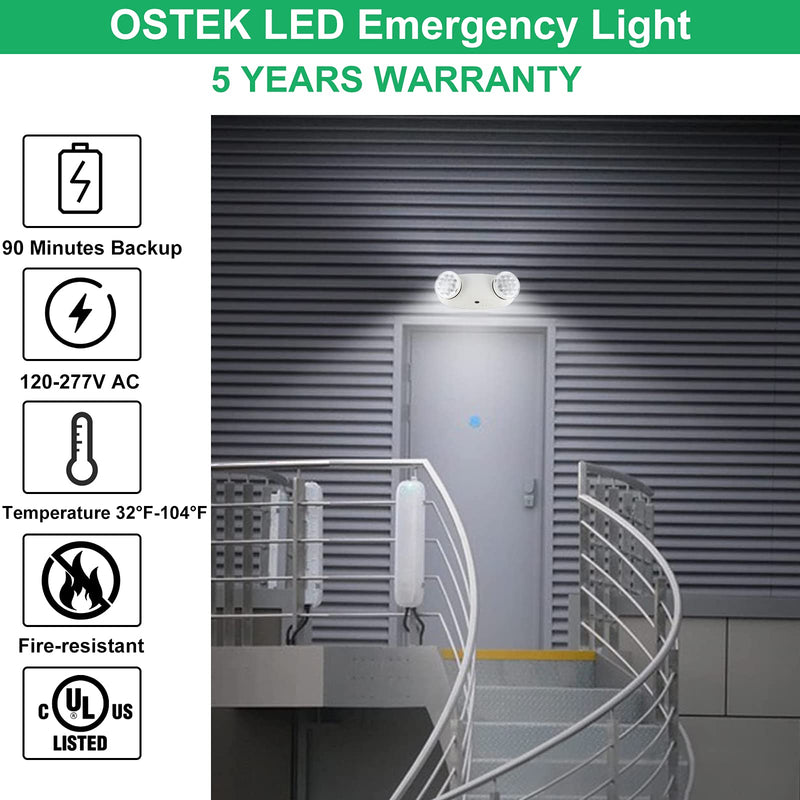 LED Emergency Exit Light Fixtures with Two Adjustable Light Heads and Backup Battery, US Standard- OSTEK Emergency Lights Output for Commercial Hallways, Stairways, Fire Resistant 120-277V (UL 94V-0) - NewNest Australia