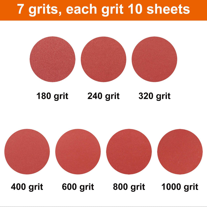 Detail Sander Paper, 180-1000 Grits, Hook and Loop Backing, 5 Holes, for Sanding and Polishing, 70 Sheets - NewNest Australia