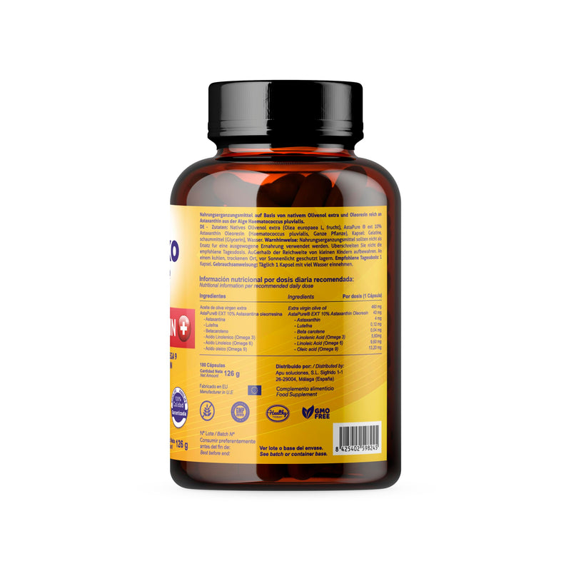 ASTAXANTHIN PLUS 4mg | 180 capsules (soft gel) | With lutein, omega 369 and beta-carotene | 100% Natural | ASTAPURE® quality | Fat soluble | Natural antioxidant | Gluten free | Non-GMO - NewNest Australia