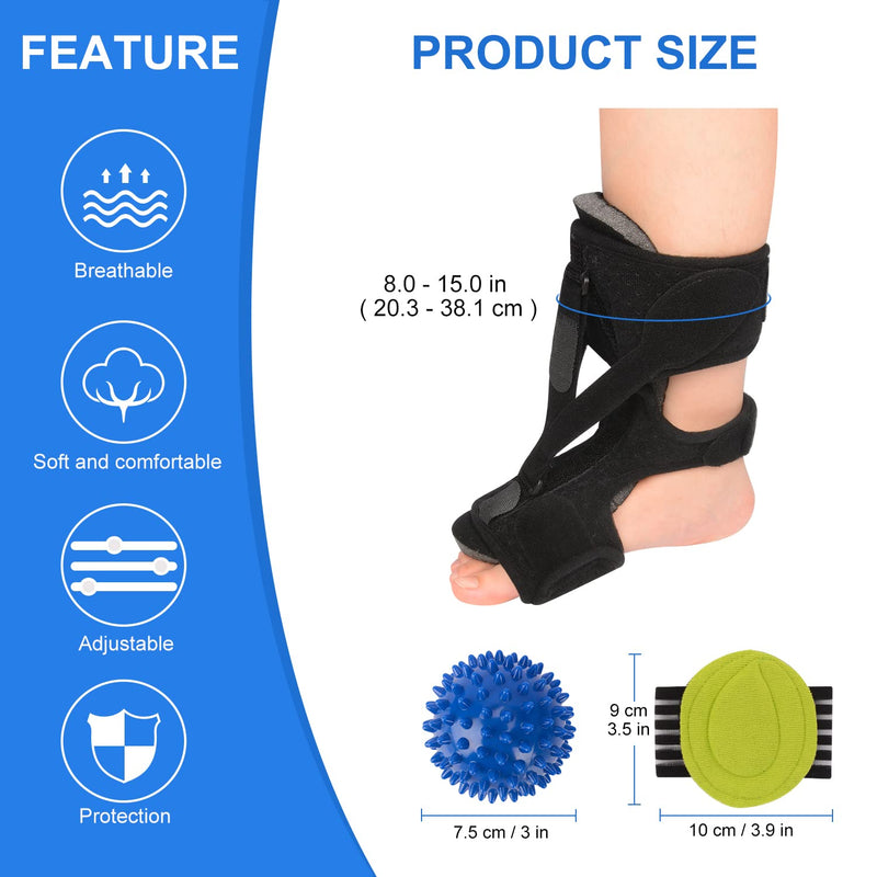 supregear Plantar Fasciitis Night Splint Set, Adjustable 3 Straps Foot Splint Support Ankle Brace with Massage Ball and Arch Supports for Plantar Fasciitis Flat Feet Achilles Tendonitis, Black - NewNest Australia