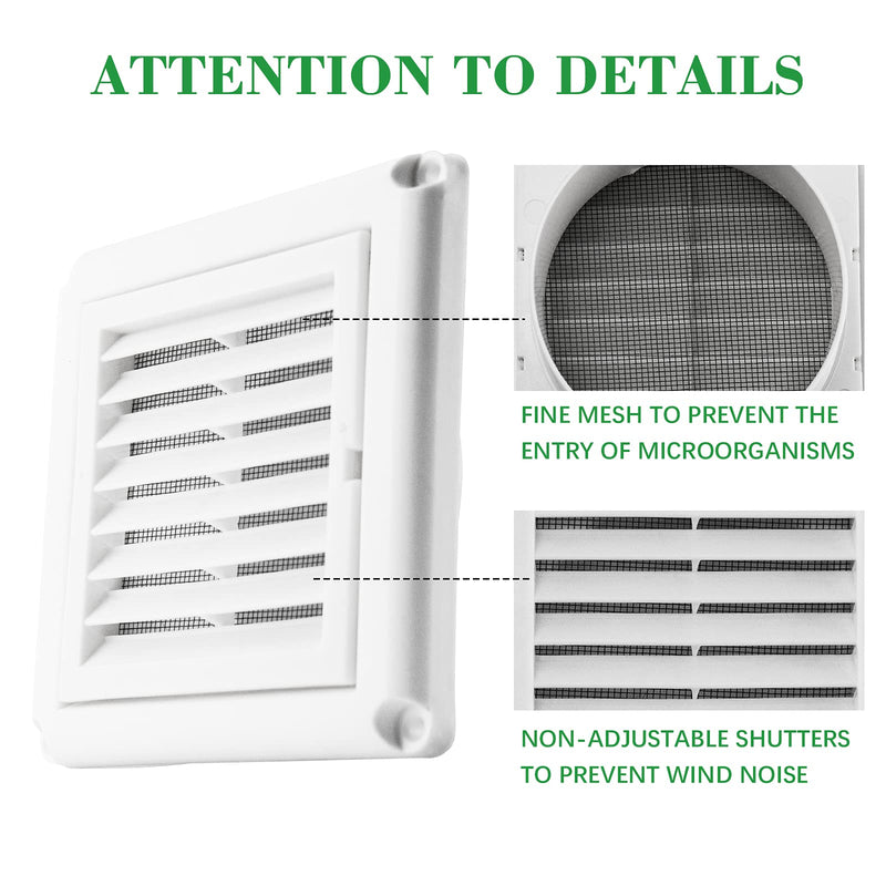 Funmit 4" Louvered Vent Cover Stops Birds Nesting for Outside Dryer Exhaust Air Vent Cover with 4 Screws for Easy Installation (White) 4" Dryer vent cover Outdoor - NewNest Australia