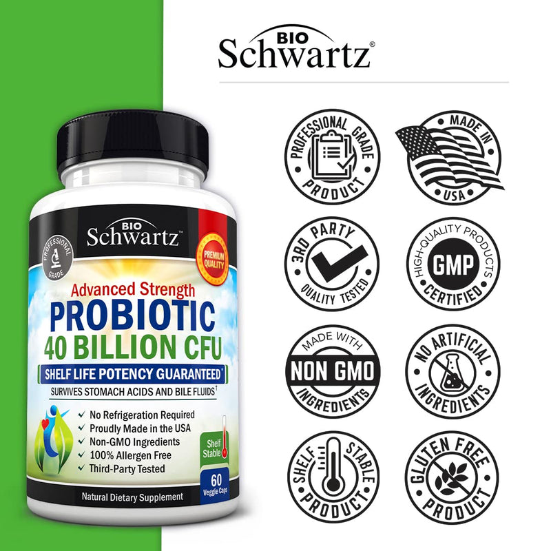 Probiotic 40 Billion CFU - Probiotics for Women & Men - Lactobacillus Acidophilus & Prebiotics - Digestive Health Capsules - Targeted Release Technology - Shelf Stable Supplement Non-GMO - 60 Count - NewNest Australia