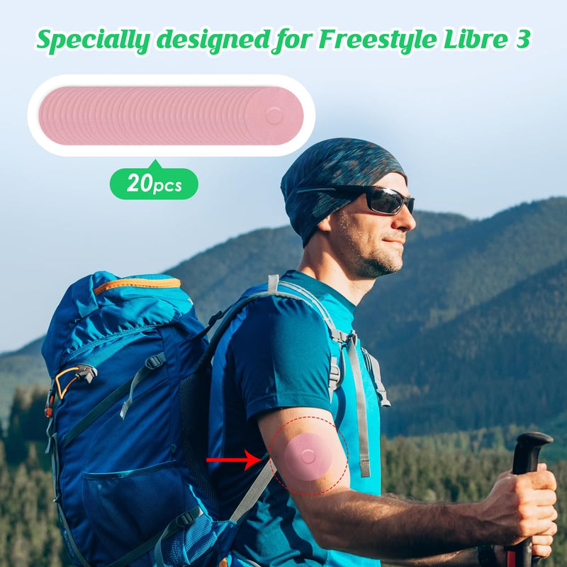 Freestyle Libre 3 Plasters Waterproof, Pack Of 20 Libre 3 Sensor Stickers, Waterproof And Durable Plasters For Freestyle Libre 3, Thin Film Patch, Easy To Use By Youshares (Pack Of 20, Pink) - NewNest Australia