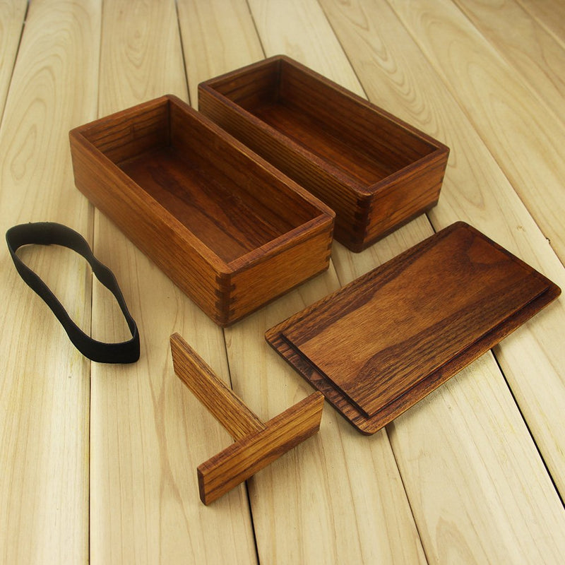 NewNest Australia - Lunch boxes, Japanese Traditional Natural Square Wooden Lunch Containers Women's Men's Adult Kids Wood Bento Box with Spoon Fork kit 