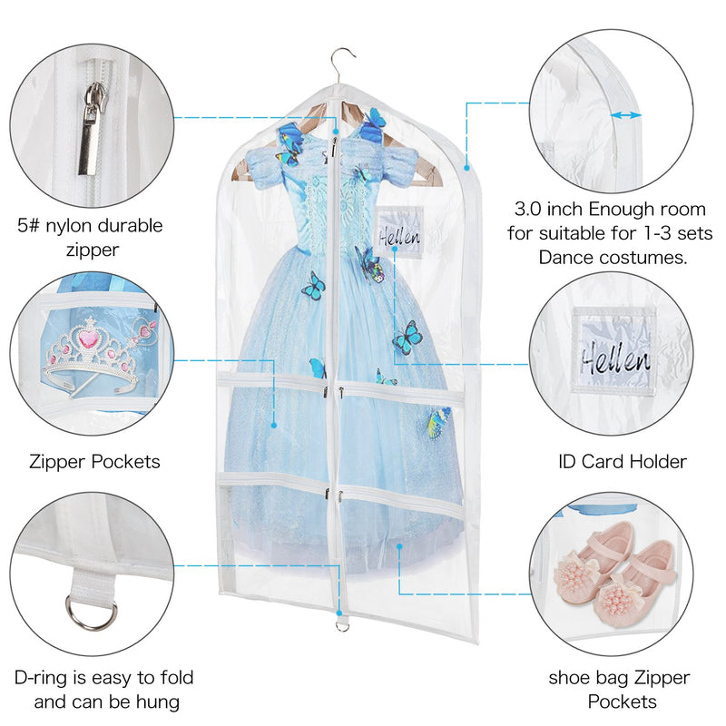 NewNest Australia - Univivi Clear PVC Dance Costume Bags Garment Bag 40 Inch for Dance Competitions, with 4 Medium Clear Zipper Pockets and 1 Large Back Zippered Pocket (Clear) Clear - 24" x 40" 