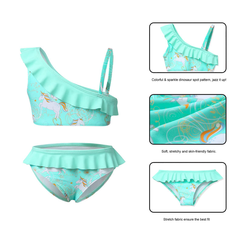 Phineein Girls Tankini 2-Piece Swimwear Tropical Fruit Heart Print Bikini Ruffle Bathing Suit 5T Green Unicorn - NewNest Australia