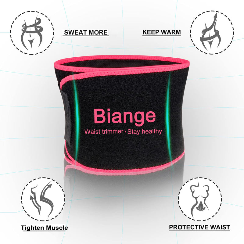 Biange Waist Trainer for Women Men Sweat Belt Waist Trimmer Belly Band Stomach Wraps- with Mesh Bag 1 * Pink & Black M(38” x 8”) - NewNest Australia